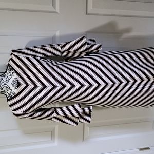 Chevron, pink, cream, and navy blue stripped dress.